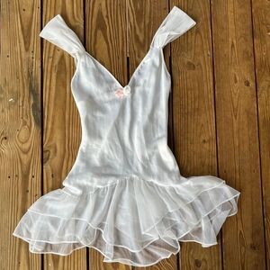 Vintage Ruffle Bottom Silky Slip Dress with Rosette
